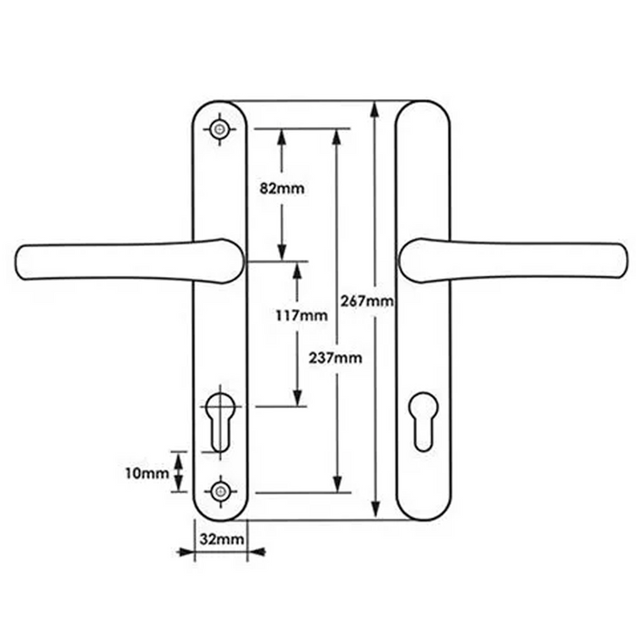 Millenco 117pz Lever Lever UPVC Multipoint Door Handles - 117mm PZ - Sprung - 237mm Screw Centres - 267mm Backplate