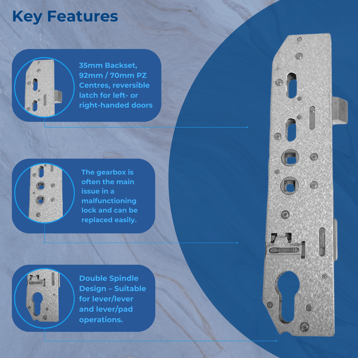 Genuine Mila Coldseal Door Lock Gearbox Centre Case uPVC 35mm Twin Spindle