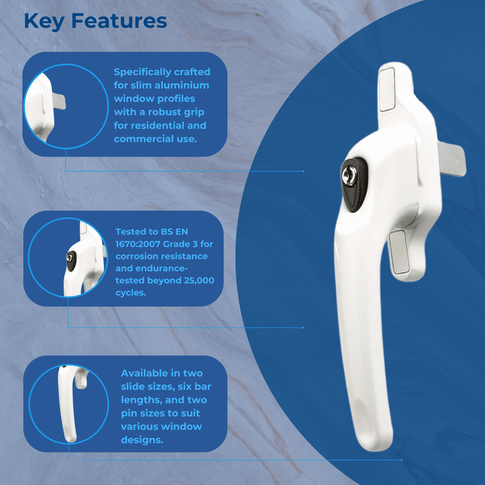 Cadenza Aluminium Window Handle Tongue (spade) Driven White Right / Left Hand