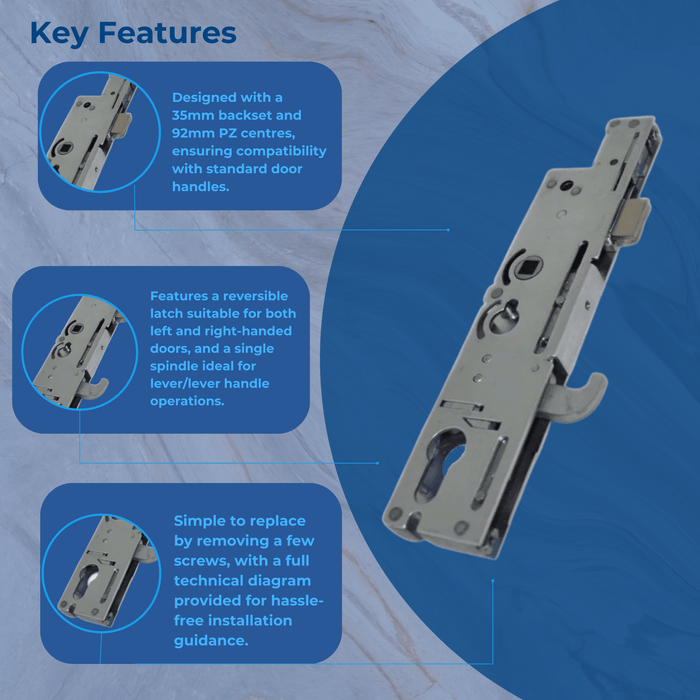 Fullex XL Door Lock Centre Case Gear Box Upvc Single Spindle Follower 35 MM