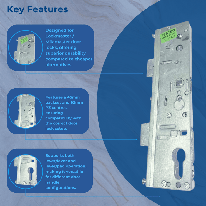 Genuine Lockmaster Mila Master Multi Point Upvc Single Spindle Gearbox Door Lock 45mm 92mm