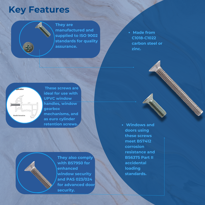 M5 Fixing Screws For Upvc Espag Window Handles M5 10mm - 45mm Phillips Countersunk Machine Screws Flat Head