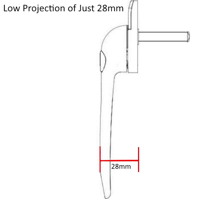 Gold Left Hand Slimline Espag Window Handle - Compact with Low Profile / Projection