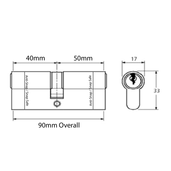 STERLING Euro Cylinder Door Lock uPVC Nickel Silver - Timber Door Barrel 6 Pin 3 Keys