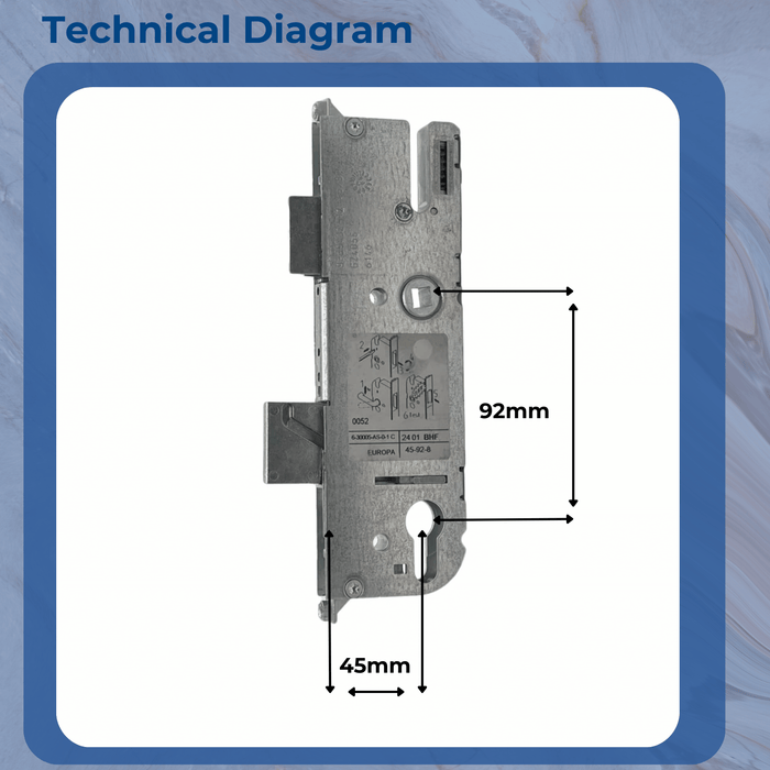 GU New Style Door Lock Gearbox Centre Case Replacement 45mm Backset