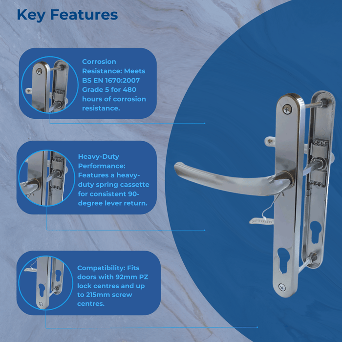 Fab Fix Balmoral Hardex Chrome UPVC Lever Door Handles 92pz 210mm Screw Centres