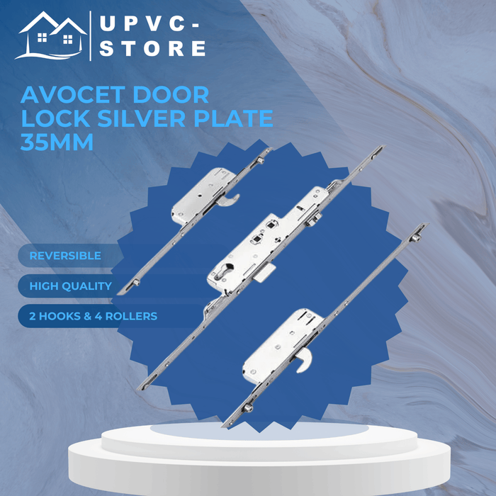 Avocet Wms Upvc Door Lock Silver New Style 2 Hook 4 Roller 35mm Multi Point + Keep