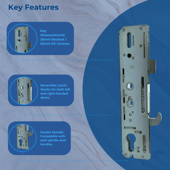 GU 3000 uPVC Replacement Door Lock Gear Box Centre Case 35mm Backset GU3000