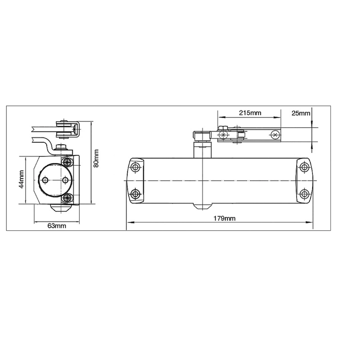 Size 3 Overhead Door Closer No Cover Fire Rated BS EN1154 Silver