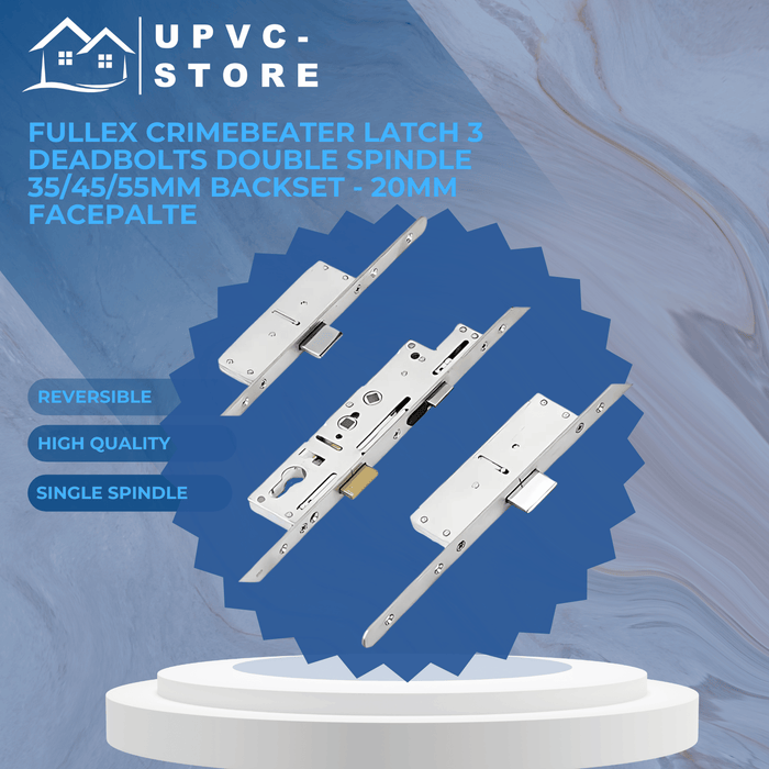 Fullex Crimebeater Latch 3 Deadbolts Double Spindle 35/45/55mm Backset - 20mm Facepalte