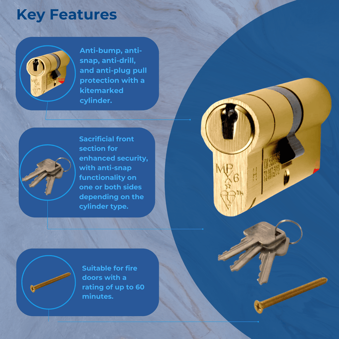 35 / 35 Brass Eurospec MPX6 1 Star High Security Cylinder