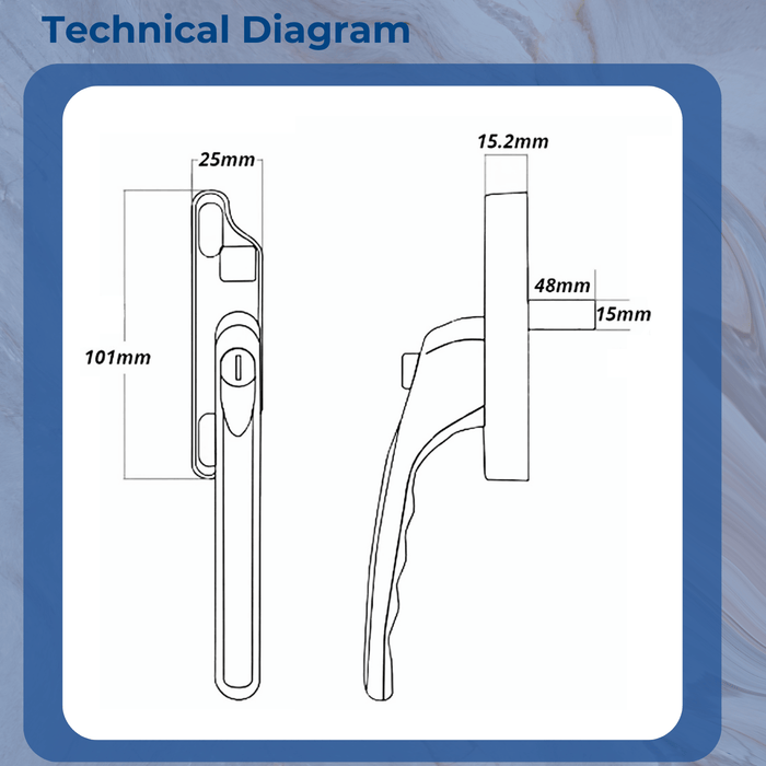 Cadenza Universal Aluminium Window Handle Tongue (spade) Driven Silver