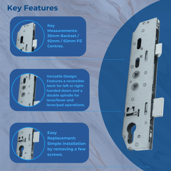 Mila Upvc Door Lock 35mm Backset Gearbox Coldseal Upvc Twin Dual Spindle