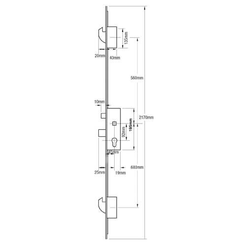 Fuhr 856 Type 3 Latch Deadbolt 2 Hooks Lift Lever 45mm