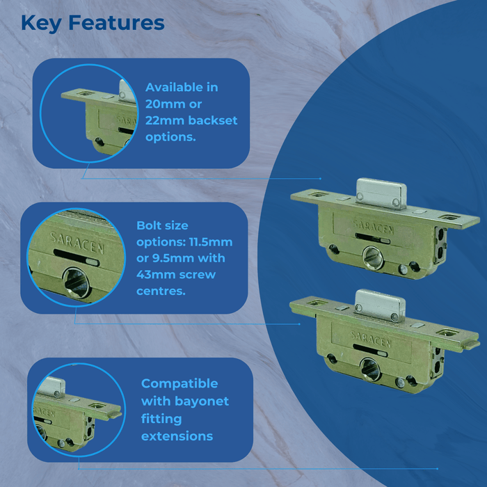 Saracen Window Lock Shoot bolt Deadlock Twist Fit Gearbox UPVC Window Lock 20mm 22mm