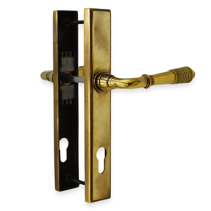 Anvil Aged Brass Reeded Slimline 92mm Door Lever Espag Lock Set