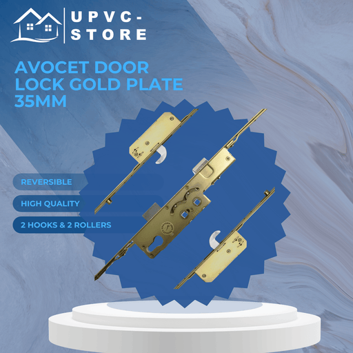 Avocet Wms Upvc Door Lock old Style 2 Hook 2 Roller Gold Plate 35mm Multi Point