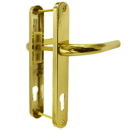 PVD Polished Gold UPVC Door Handle Set 92 Lever Pair 215mm Fix 240mm Backplate