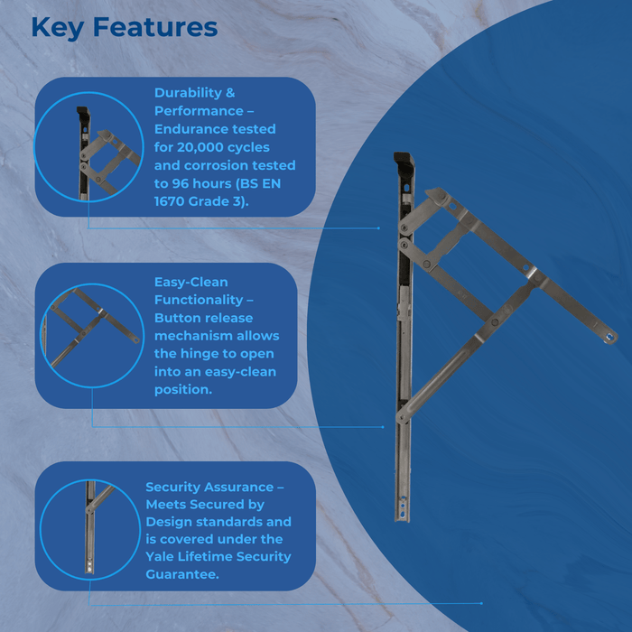 Egress Easy Easi Clean 12" 16" Window Hinges UPVC Side Hung Friction Stay 13mm Stack