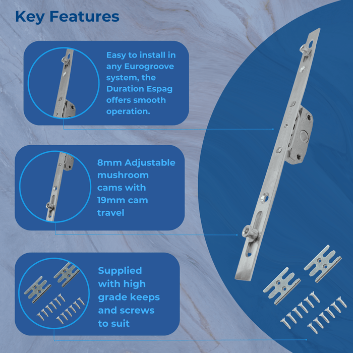 Universal Window Repair Kit Inline Espagnolette 20mm Backset 8mm mushrooms Keeps + Screw Included