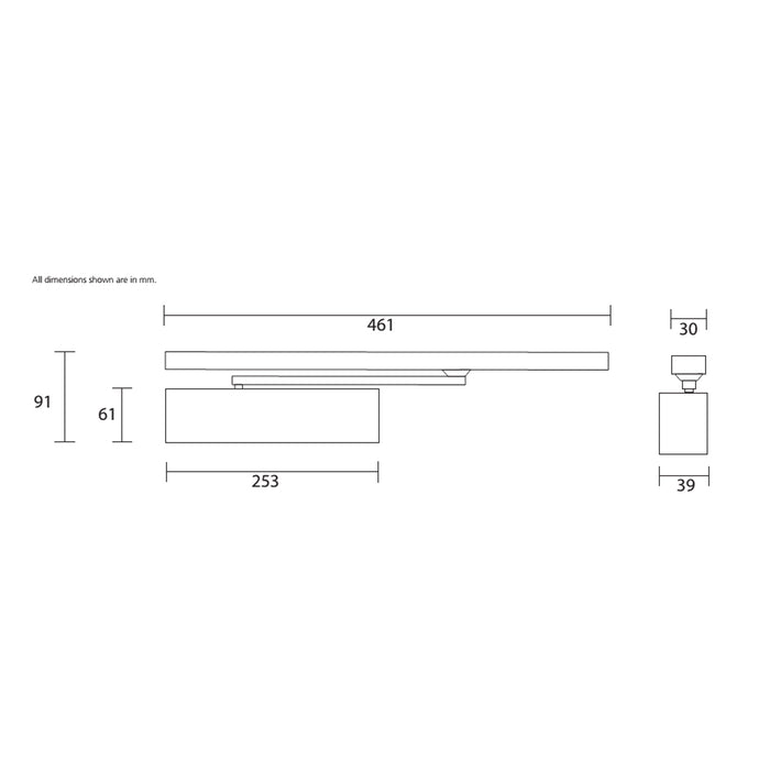 RUTLAND Fire Rated TS.11204 Slide Arm Door Closer Finished in Silver - Size EN2-4