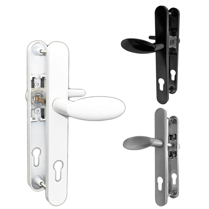 INGENIOUS Lever Pad UPVC Door Handle Inline Lever / Pad Sprung 92mm PZ Double Glazing Pair Set PVC 211mm Screws