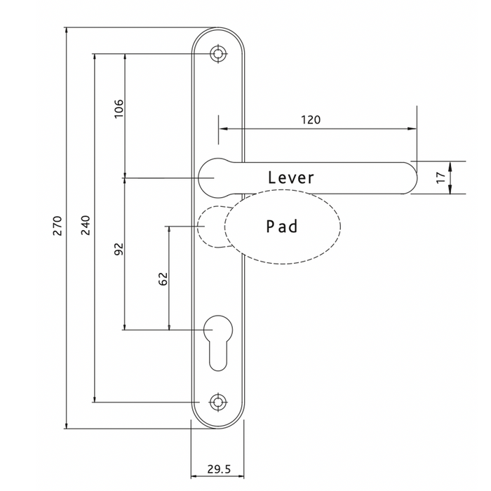 Fab Fix Blenheim UPVC Lever Pad Door Offset Handles 92 62 pz 240mm Screw Centres